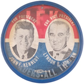 KENNEDY "JFK AND LBJ OUR LEADERS ALL THE WAY" 1960 JUGATE FLASHER BUTTON.