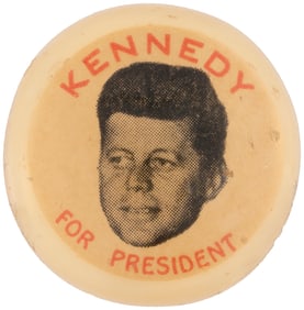 KENNEDY FOR PRESIDENT LUCITE FLOATING HEAD 1960 CAMPAIGN BADGE.