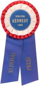 SENATOR KENNEDY 1960 NATIONAL PRESS RARE ROSETTE RIBBON BADGE.