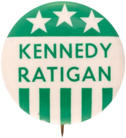 KENNEDY RATIGAN RARE 1960 NEW YORK STATE ASSEMBLY COATTAIL BUTTON.