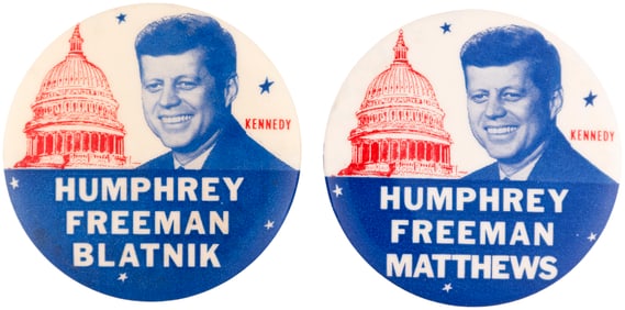 KENNEDY, HUMPHREY, FREEMAN, BLATNIK & MATTHEWS 1960 MN COATTAIL BUTTON PAIR.