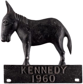 KENNEDY 1960 FIGURAL DONKEY LICENSE PLATE ATTACHMENT.