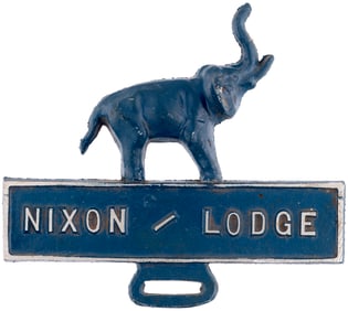NIXON LODGE FIGURAL ELEPHANT 1960 LICENSE PLATE TOPPER.