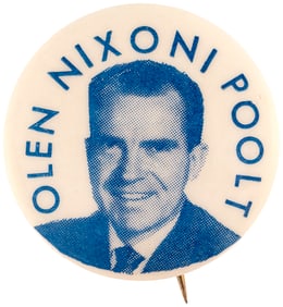 NIXON "OLEN NIXONI POOLT" I'M FOR NIXON ESTONIAN PORTRAIT BUTTON.