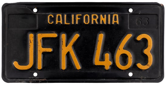 JFK 463 1963 GLENDALE, CALIFORNIA LICENSE PLATE.