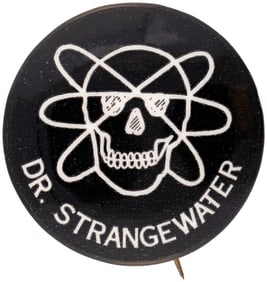 ANTI-GOLDWATER "DR. STRANGEWATER" NUCLEAR SKULL BUTTON.