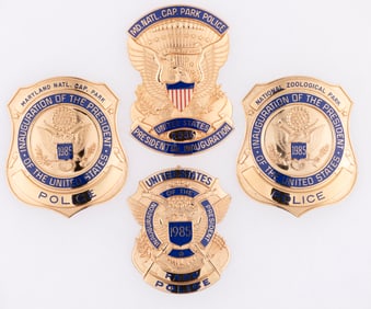 REAGAN QUARTET OF 1985 INAUGURATION MARYLAND AND PARK POLICE BADGES.