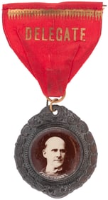 EUG. V. DEBS REAL PHOTO BADGE ON "DELEGATE" RIBBON BADGE.