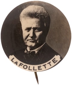 LaFOLLETTE 1924 REAL PHOTO PORTRAIT BUTTON.