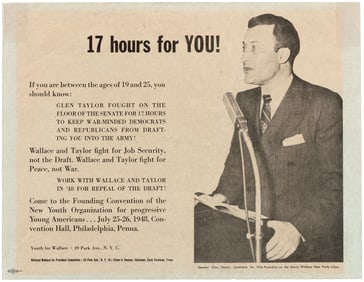 WALLACE & TAYLOR "FOUNDING CONVENTION OF THE NEW YOUTH ORGANIZATION" 1948 FLYER.