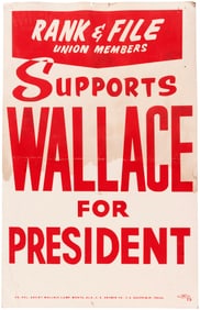 WALLACE "RANK & FILE UNION MEMBERS" 1972 ALABAMA CAMPAIGN POSTER.