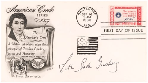 SUPREME COURT JUSTICE RUTH BADER GINSBURG SIGNED FIRST DAY COVER.