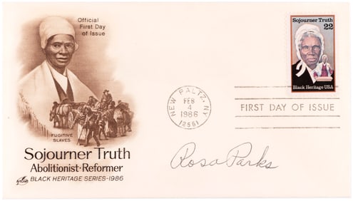 ROSA PARKS SIGNED SOJOURNER TRUTH FIRST DAY COVER.