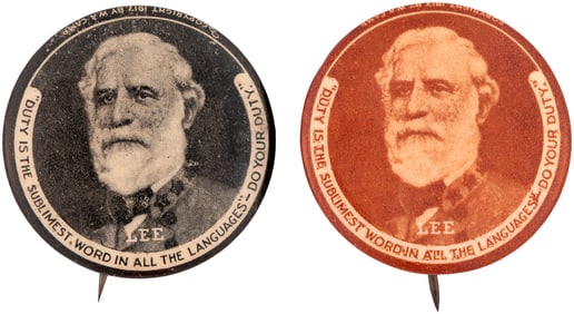 GENERAL LEE 1917 "DUTY" DRAFT REGISTRATION DAY BUTTON PAIR.