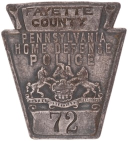 PENNSYLVANIA STATE POLICE "HOME DEFENSE POLICE" 1917 BADGE.