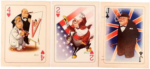 ROOSEVELT, CHURCHILL, TRUMAN, IKE WORLD WAR II PLAYING CARD PRINT SET BY ARIAS BERNAL.