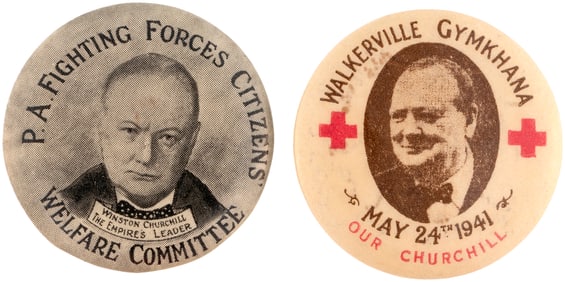 CHURCHILL AUSTRALIAN PAIR OF RARE WWII BUTTONS.