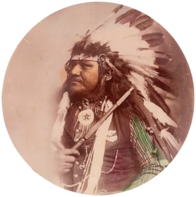 NATIVE AMERICAN WEARING "POLISCE" (SIC) BADGE REAL PHOTO POCKET MIRROR.