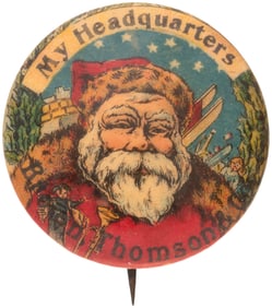 “MY HEADQUARTERS” OUTSTANDING AND EARLY C. 1904 SANTA BY BALTIMORE BADGE.