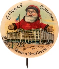 SANTA BUTTON FROM COHEN BROTHERS OF JACKSONVILLE, FL C. 1907.