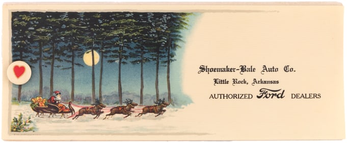 FORD DEALERS’ C. 1920 GIVE-AWAY SANTA & REINDEER CELLO INK BLOTTER.