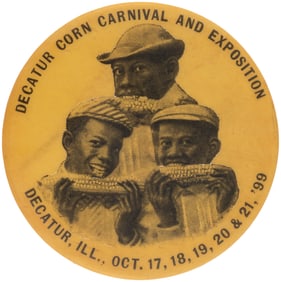 THREE BLACK CHILDREN 1899 DECATUR CORN CARNIVAL BUTTON.