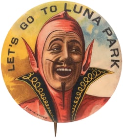 DEVIL "LET'S GO TO LUNA PARK" C. 1900 BUTTON.