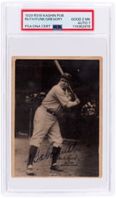 1929 R316 KASHIN PUBLICATIONS BABE RUTH (HOF) SIGNED CARD PSA 2 (MK) WITH PSA/DNA 7 (AVERAGED)