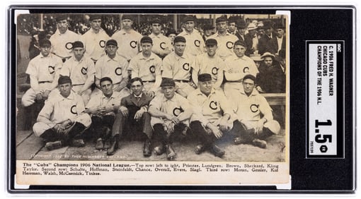 1906 FRED H. WAGNER CHICAGO CUBS “CHAMPIONS OF THE 1906 N.L.” TEAM POSTCARD W/FOUR