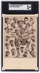 1911 SPORTY POSTAL CARD CO. NEW YORK HIGHLANDERS BASEBALL TEAM COMPOSITE POSTCARD SGC 1 POOR.