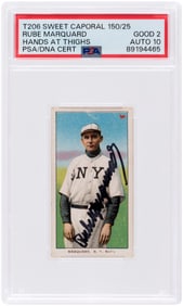 1909-11 T206 WHITE BORDERS RUBE MARQUARD (HOF) PSA/DNA 2 GOOD AUTOGRAPH 10.