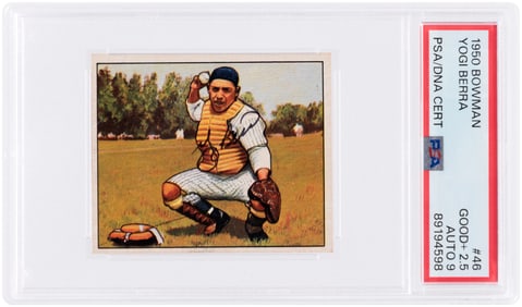 1950 BOWMAN #46 YOGI BERRA (HOF) PSA/DNA 2.5 GOOD+ AUTOGRAPH 9.