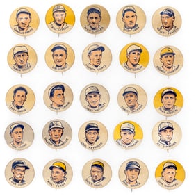 1930 PR4 CRACKER JACK BASEBALL BUTTONS SET WITH 17 HOF'ERS INCLUDING LOU GEHRIG.