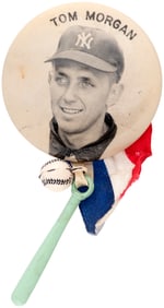 1950s TOM MORGAN PM10 REAL PHOTO STADIUM BUTTON WITH ATTACHMENTS.