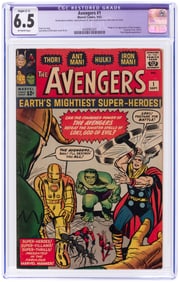 AVENGERS #1 SEPTEMBER 1963 CGC RESTORED 6.5 SLIGHT (C-1) FINE+ (FIRST AVENGERS).