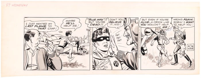 BATMAN WITH ROBIN THE BOY WONDER 1968 DAILY STRIP ORIGINAL ART ATTRIBUTED TO JOE GIELLA.