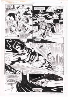 DETECTIVE COMICS #661 COMIC BOOK PAGE ORIGINAL ART BY GRAHAM NOLAN.: 11.5x16.5" artboard has pen and ink original art for Detective Comics #661, published by DC June 1993. Art is by Graham Nolan w/inks by Scott Hanna. Art is for story page 19, featuring a total of four