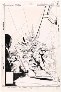 SECRETS OF THE LEGION OF SUPER-HEROES #3 COMIC BOOK COVER ORIGINAL ART BY JIM JANES.: 11.25x17" DC Comics Sparta artboard has pen and ink original art for cover to Secrets Of The Legion Of Super-Heroes #3, published by DC March 1981. Art is by Jim Janes (1947-2020) w/inks by Dick Giord