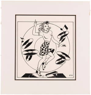CASCADE COMIX MONTHLY #6 UNDERGROUND COMIX ZINE COVER ORIGINAL ART BY TRINA ROBBINS.: 11x13-5/8" sheet of artpaper features pen and ink original art for cover to Cascade Comix Monthly #6, published by Artie Romero Aug. 1978. A fanzine chronicling Underground Comix and small press w/cov