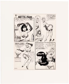 BETTY PAGE PRIVATE PEEKS CARTOON ORIGINAL ART BY ERIC STANTON.