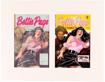 BETTIE PAGE COMICS: SPICY ADVENTURE #1 COMIC BOOK COVER PRELIMINARY ORIGINAL ART DISPLAY BY JIM