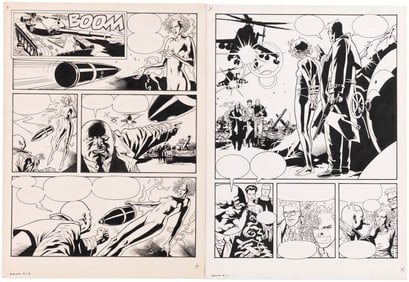 PENTHOUSE COMIX #4 SCION ORIGINAL ART PAGE PAIR BY KEVIN NOWLAN.