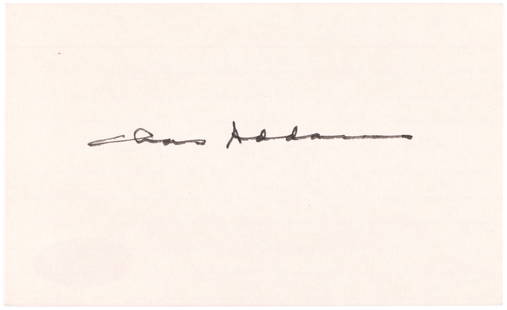 THE ADDAMS FAMILY CREATOR CHARLES ADDAMS SIGNED CARD.: 3x5" index card has been boldly signed in black ink on unlined back by The Addams Family creator Charles Addams (1912-1988). Some tape residue on back, but signature is o/w Exc. Comes w/JSA LOA.