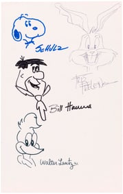 CHARLES SCHULZ, BILL HANNA, WALTER LANTZ & FRIZ FRELENG ORIGINAL ART JAM.