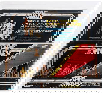 STAR WARS (1978) - "SPECIAL EARLY BIRD CERTIFICATE PACKAGE" RARE STORE DISPLAY AFA 70 EX+.: AFA graded and encapsulated header/bin assembly store display constructed of thin cardboard similar to what's used for the backdrop on the Sears Cantina Adventure Playset (most subsequent Kenner displ