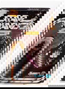 STAR WARS (1978) - DARTH VADER 12 BACK-B AFA 80 NM.: Blister card contains 4.25" tall Kenner action figure. Card has been partially punched, but hang tab remains in place. Archival case. AFA subgrades are as follows - C80 B80 F80.