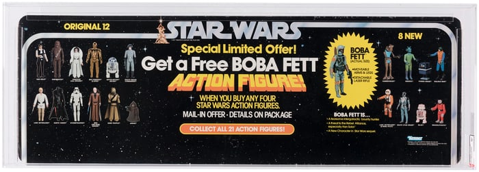 STAR WARS (1979) - "GET A FREE BOBA FETT" LONG DISPLAY HEADER AFA 80+ NM (VERY RARE, 1 OF 4 GRADED).