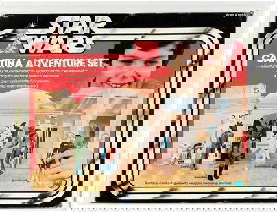 STAR WARS (1978) - CANTINA ADVENTURE SET AFA 80 Q-NM (SEARS EXCLUSIVE).: Boxed set contains bagged Snaggletooth (Blue Snaggletooth; SW-c), bagged Greedo (SW-c), bagged Hammerhead (SW-c) and bagged Walrus Man (SW-c) action figures as well as mailer boxes for figures, sealed