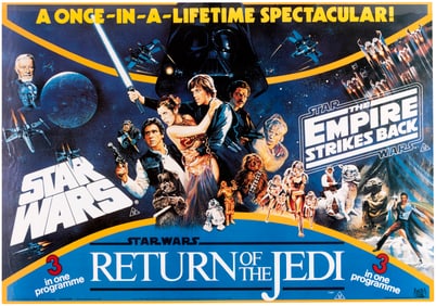 STAR WARS ORIGINAL TRILOGY (1983) "3 IN ONE" BRITISH QUAD MOVIE POSTER.