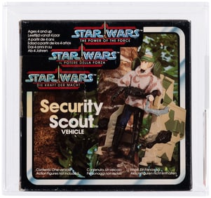 PALITOY STAR WARS: THE POWER OF THE FORCE (1985) - SECURITY SCOUT TRI-LOGO AFA 85 NM+ (NONE HIGHER